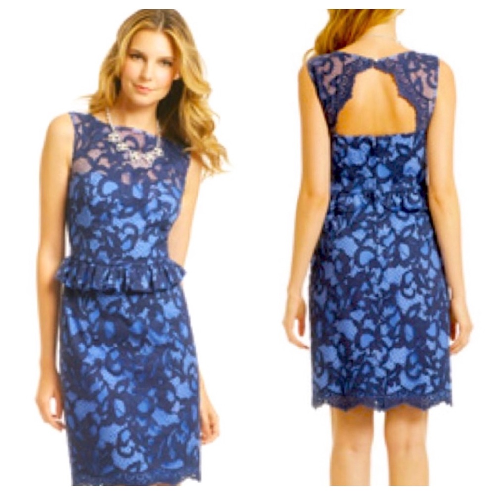 Lilly Pulitzer Kiri Blue Lace Peplum Dress Sz 2